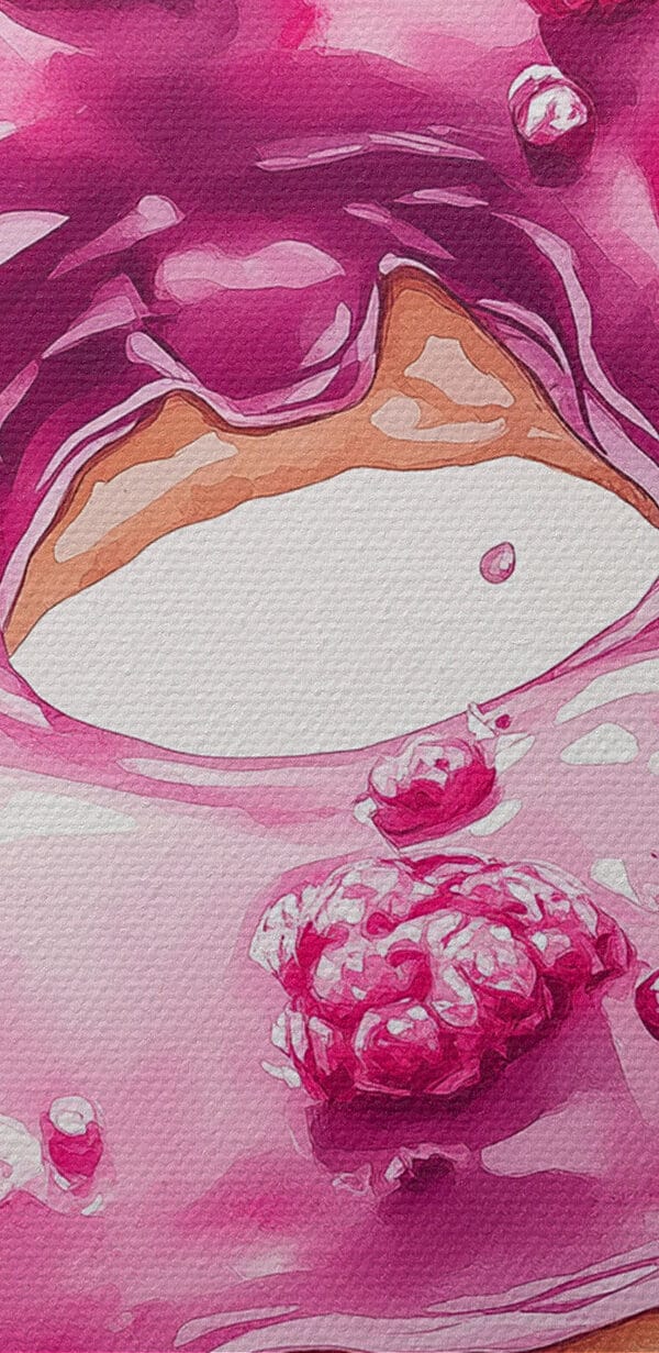 Painting of a donut with raspberries