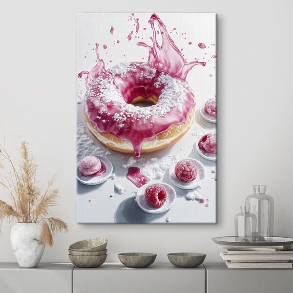 Donut con glaseado rosa y azúcar glas Cuadros Donut con glaseado rosa y azúcar glas