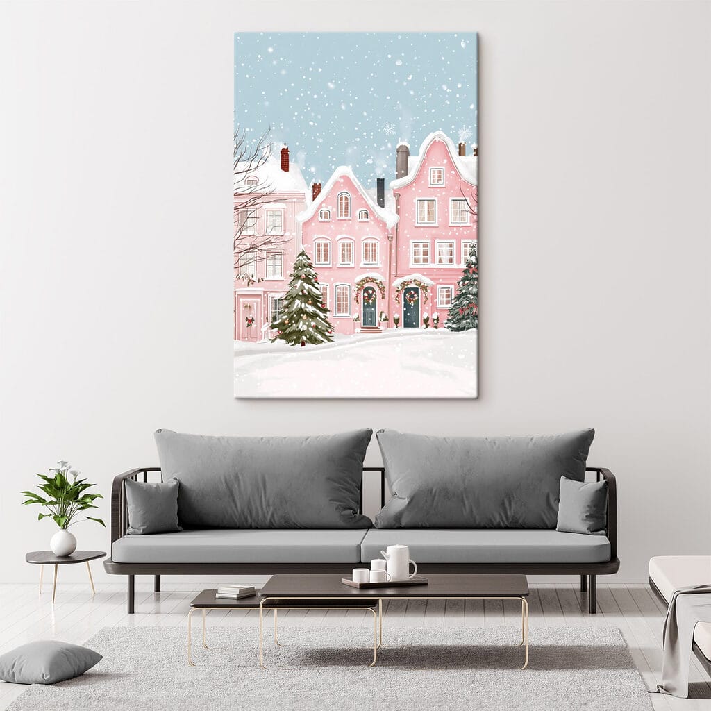 Pink house with snow on it Pink house with snow on it