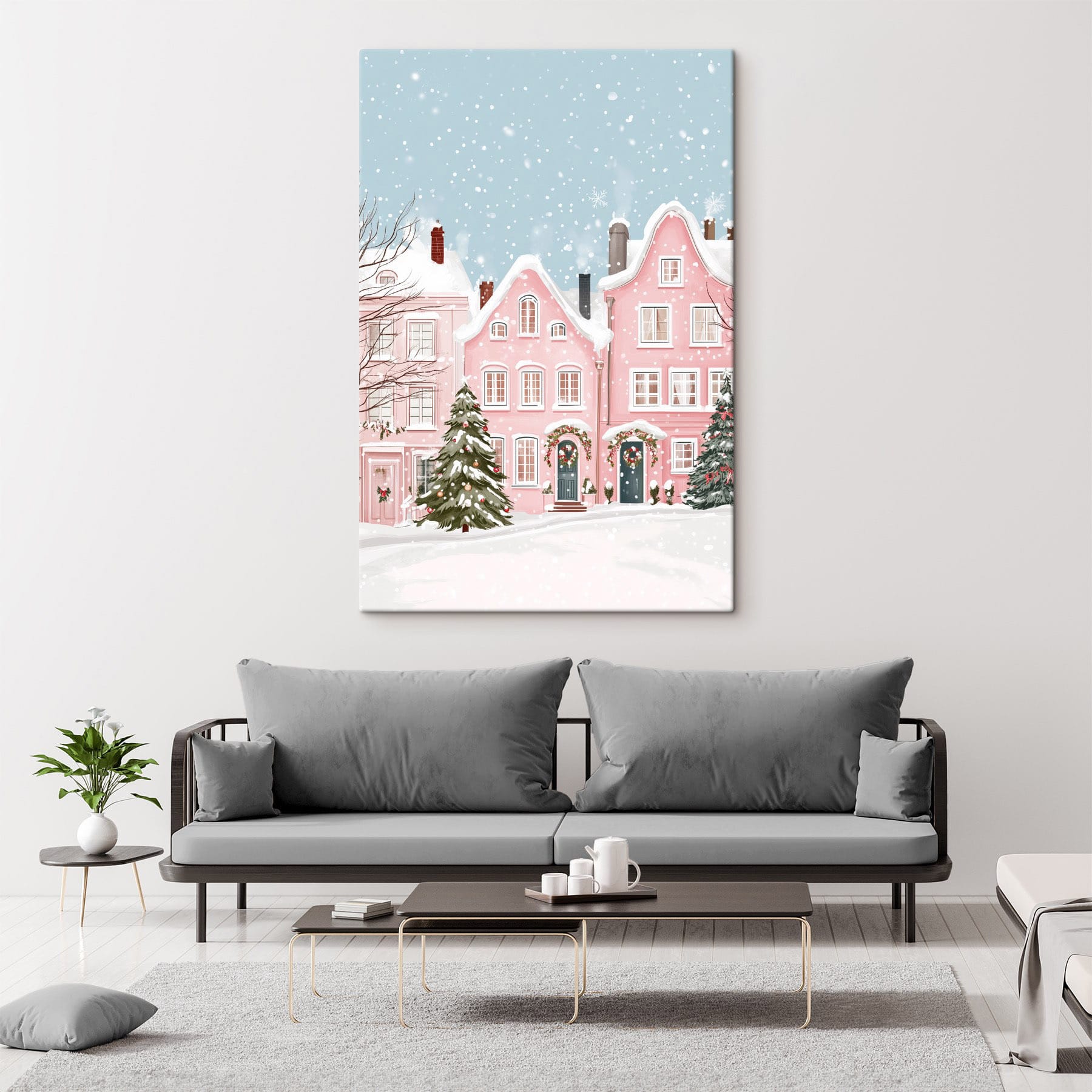 Pink house with snow on it Pink house with snow on it