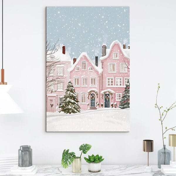 Pink house with snow on it Pink house with snow on it