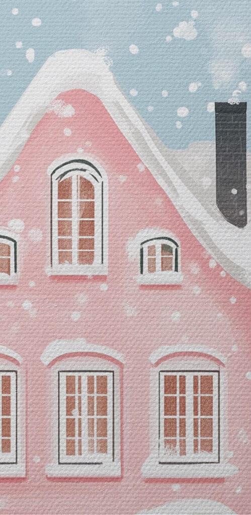 Pink house with snow on it Pink house with snow on it