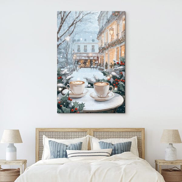 Cuadros Dos tazas de café sobre una mesa frente a una calle nevada (SKU: s42797) Cuadros Cuadros Dos tazas de café sobre una mesa frente a una calle nevada (SKU: s42797)