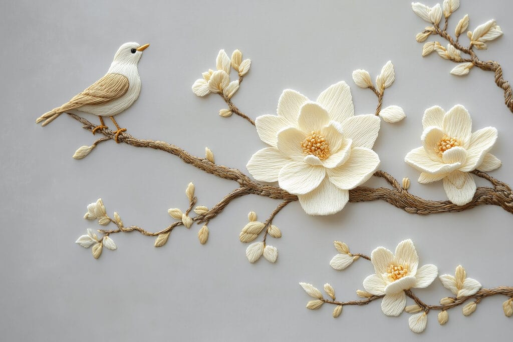 Pájaro en una rama con flores Pájaro en una rama con flores