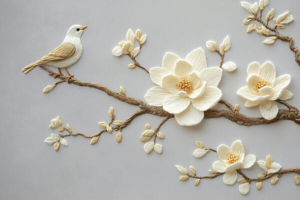 Pájaro en una rama con flores Pájaro en una rama con flores