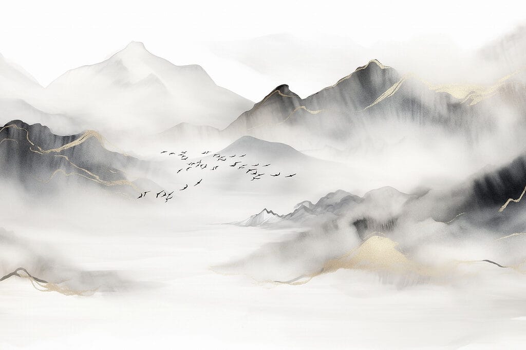 Birds flying in the clouds
