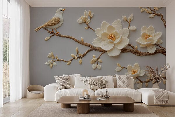 Pájaro en una rama con flores Pájaro en una rama con flores