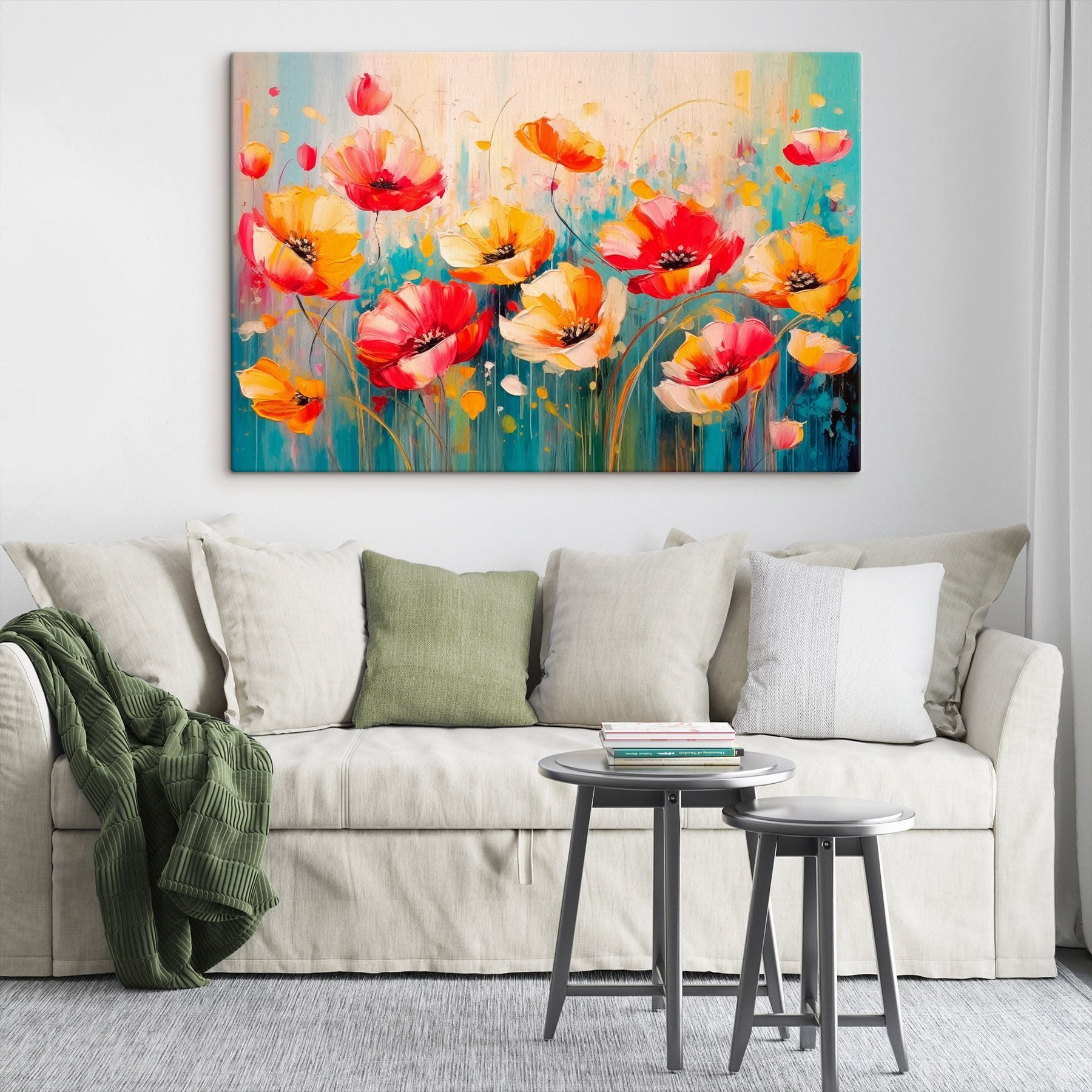 Painting of flowers on a blue background Painting of flowers on a blue background