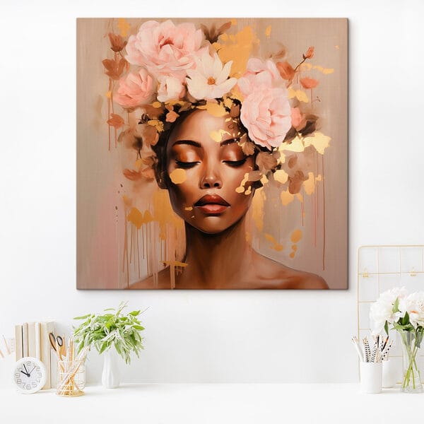 Painting of a woman with flowers on her head