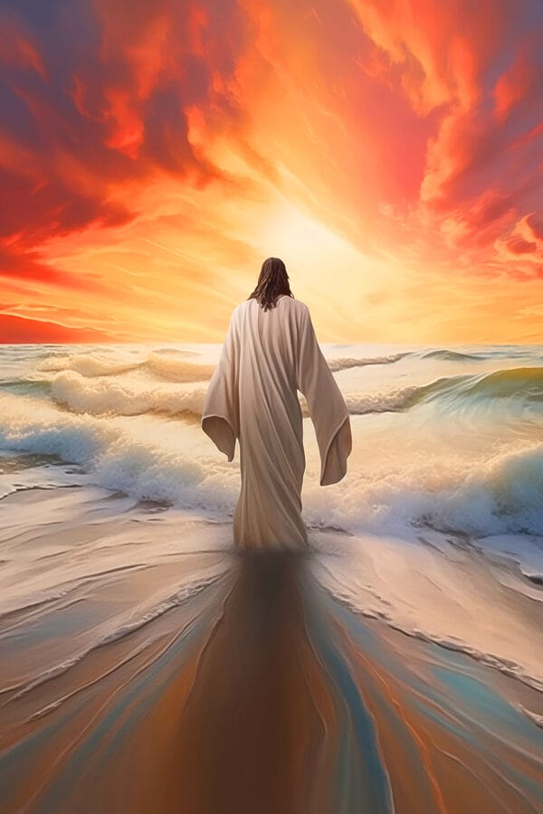 Person in a robe standing in the water