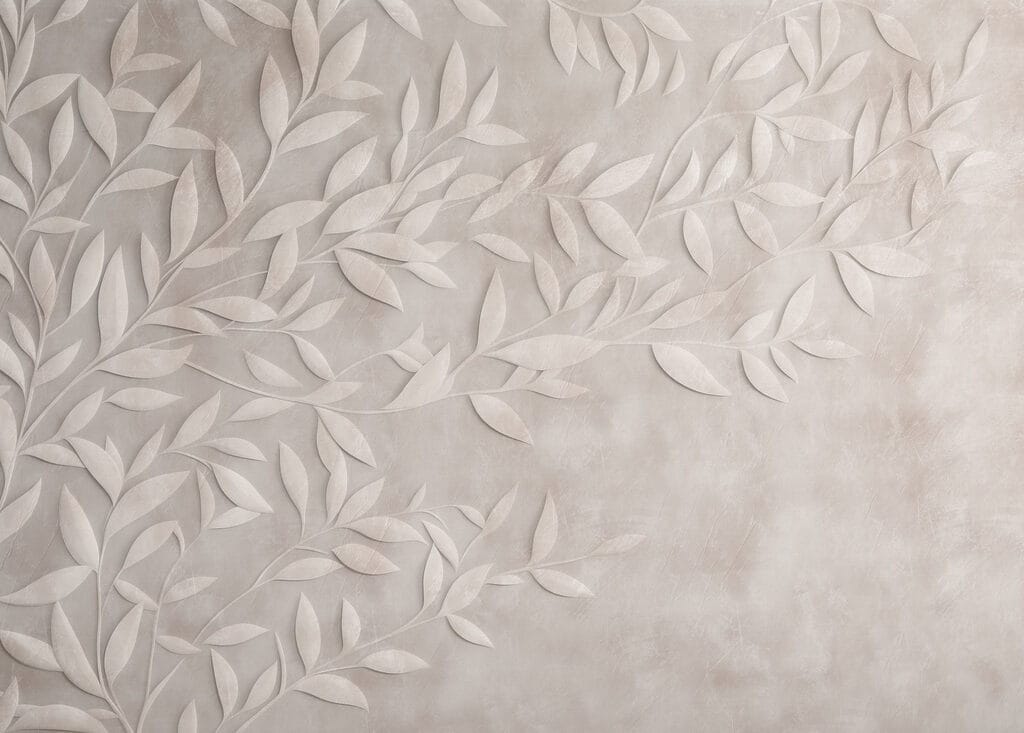 Diseño de hojas blancas en una pared Diseño de hojas blancas en una pared