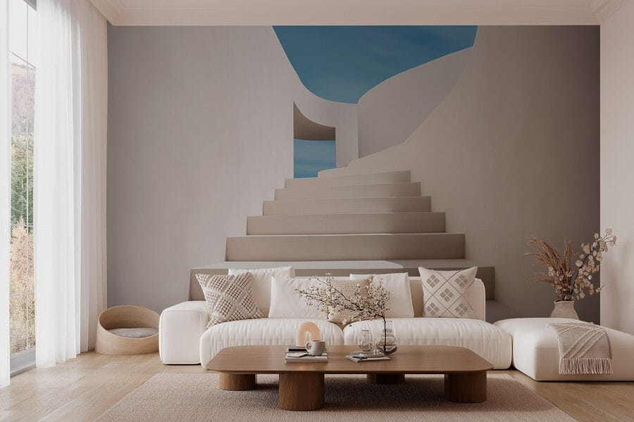 Escalera blanca con cielo azul