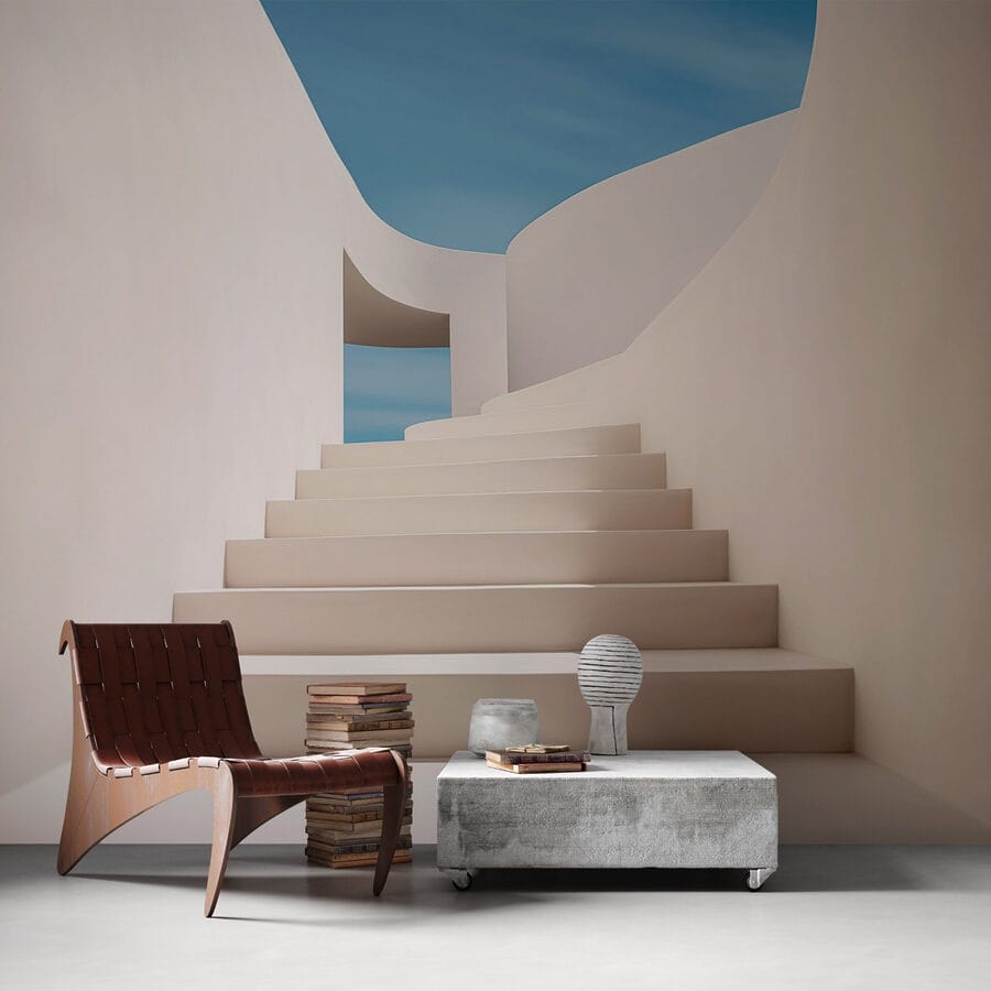 Escalera blanca con cielo azul