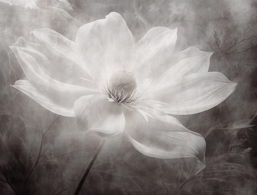 Flor blanca con centro negro
