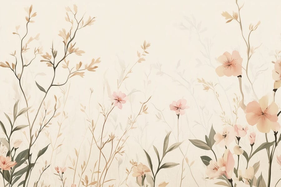 Papel pintado con flores y hojas