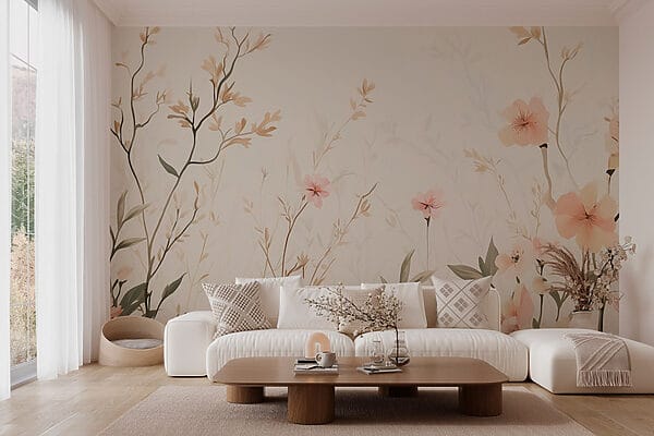 Papel pintado con flores y hojas Papel pintado con flores y hojas