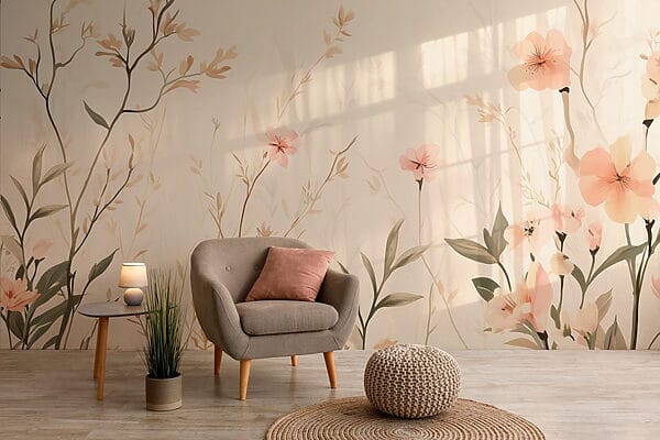 Papel pintado con flores y hojas Papel pintado con flores y hojas