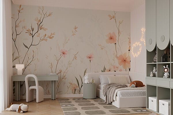 Papel pintado con flores y hojas Papel pintado con flores y hojas