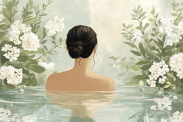 Mujer en el agua con flores Mujer en el agua con flores