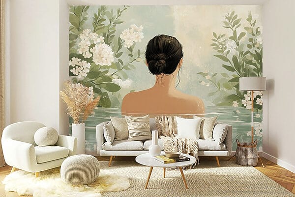 Fotomurales Fotomurales Mujer en el agua con flores (SKU: w03014)