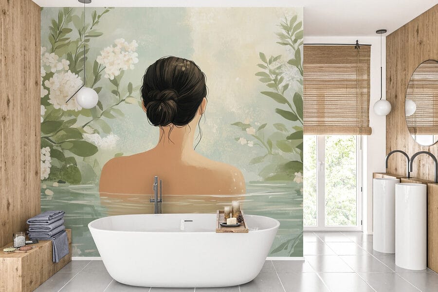 Mujer en el agua con flores