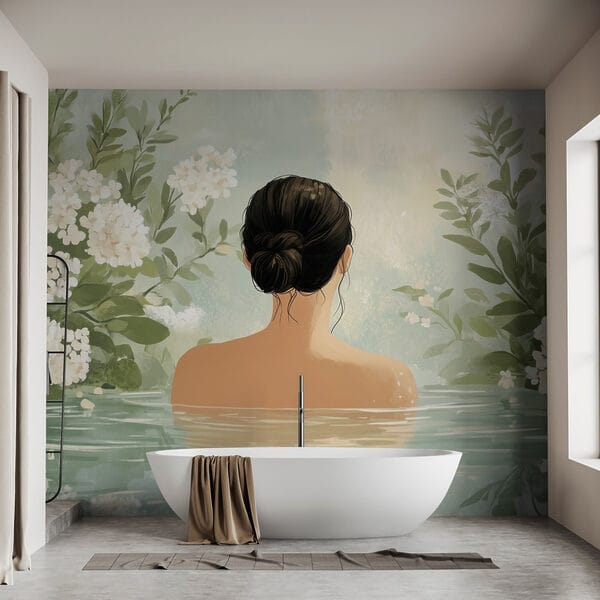 Mujer en el agua con flores Mujer en el agua con flores