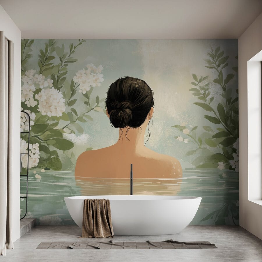 Mujer en el agua con flores