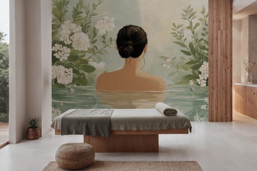 Mujer en el agua con flores