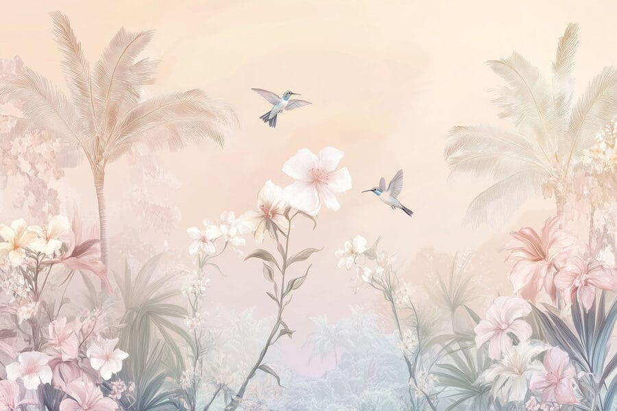 Grupo de pájaros volando sobre flores