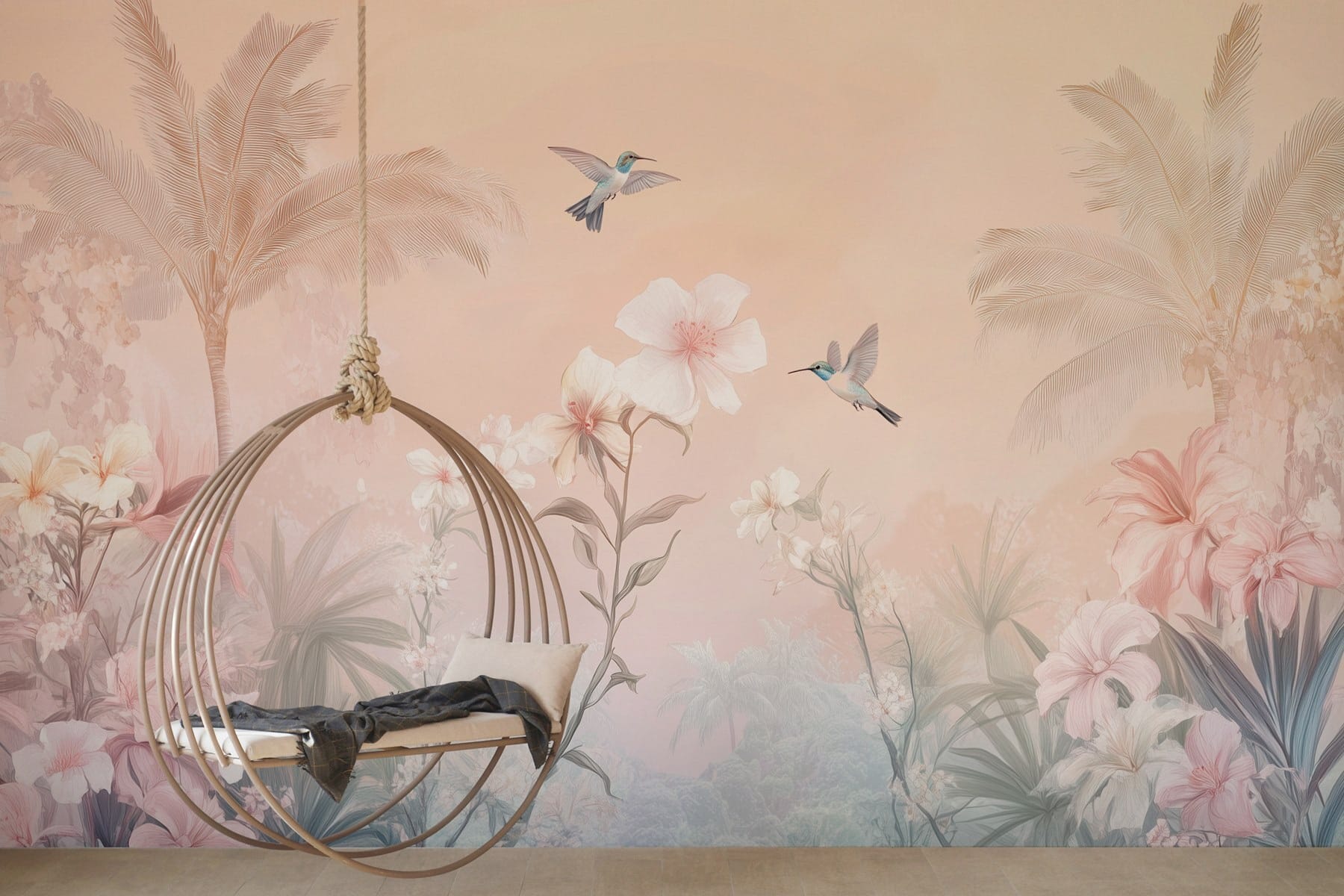 Group of birds flying over flowers Group of birds flying over flowers