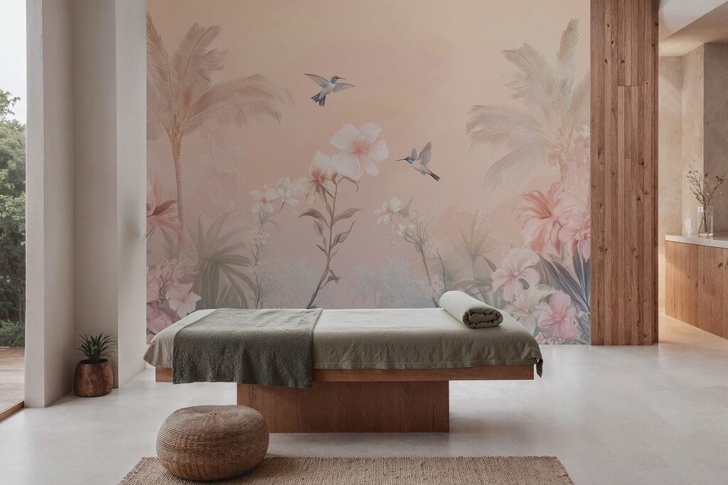 Group of birds flying over flowers Group of birds flying over flowers