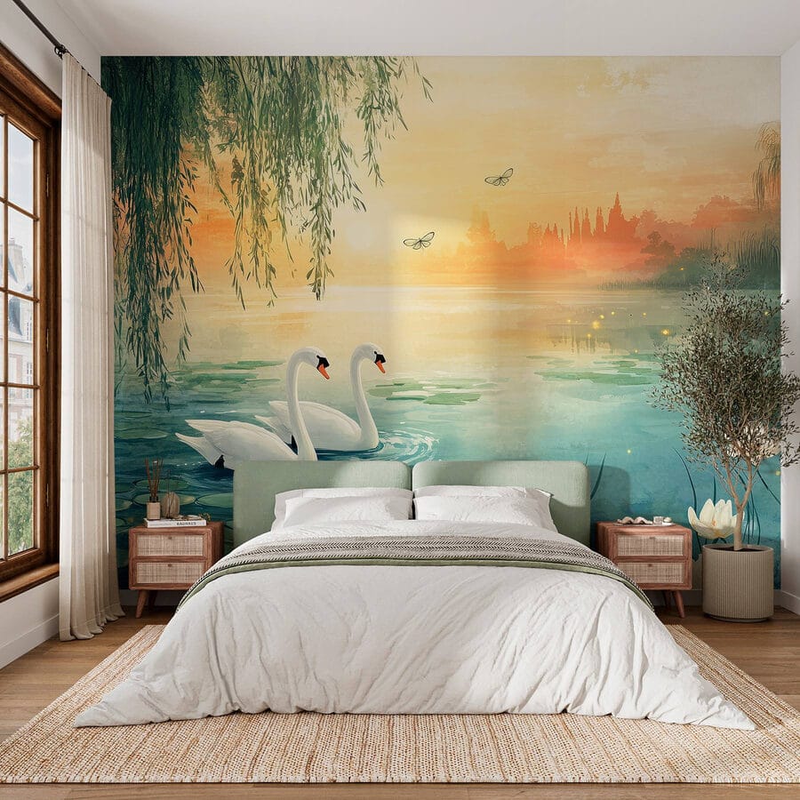 Dos cisnes en un lago