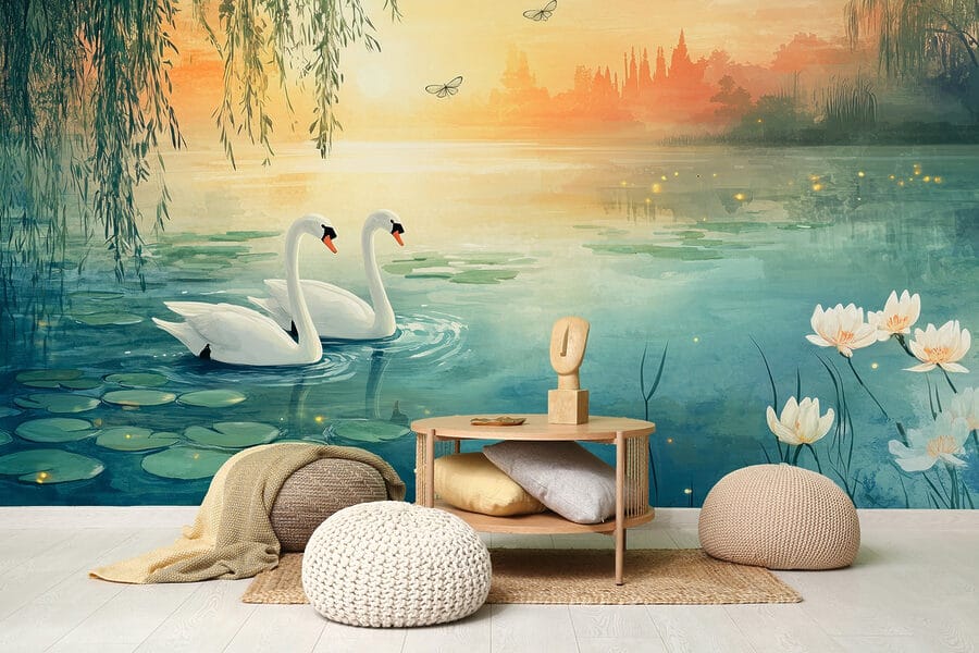 Dos cisnes en un lago