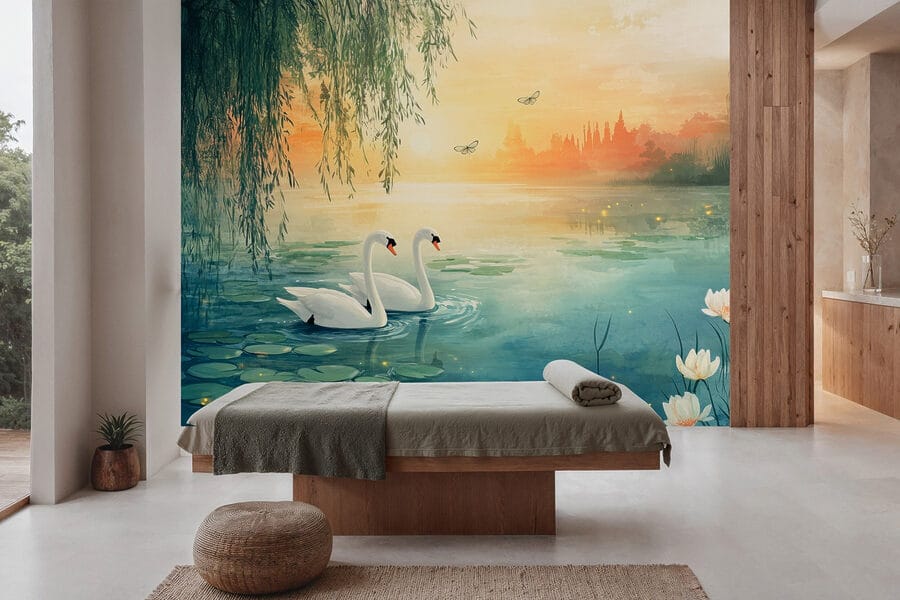 Dos cisnes en un lago