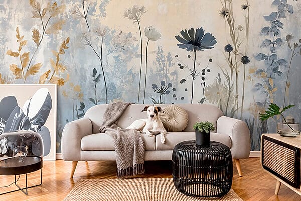 Painting of flowers on a wall Painting of flowers on a wall