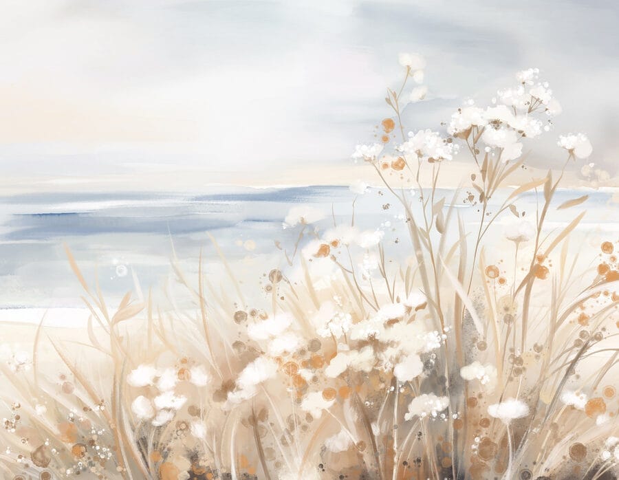 Pintura de flores y hierba