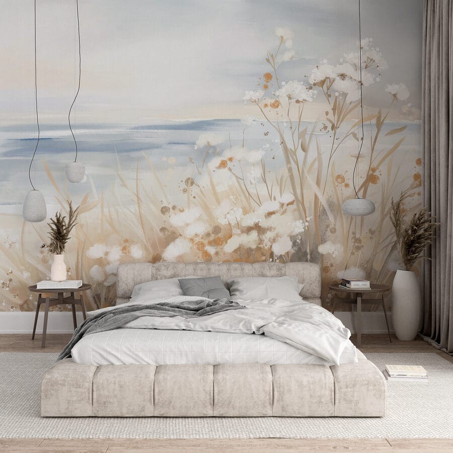 Pintura de flores y hierba