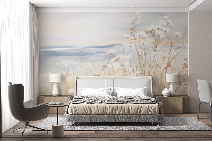 Pintura de flores y hierba