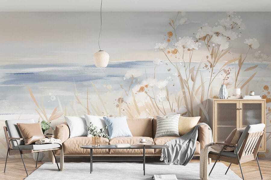 Pintura de flores y hierba
