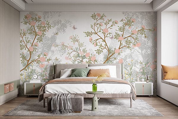 Pintura de un árbol con flores y mariposas Pintura de un árbol con flores y mariposas