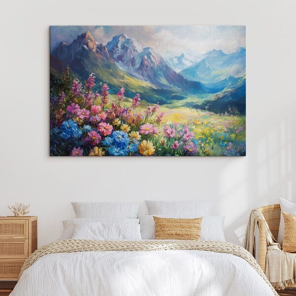Cuadros Cuadro de flores en un campo con montañas al fondo (SKU: s42855) Cuadros Cuadros Cuadro de flores en un campo con montañas al fondo (SKU: s42855)