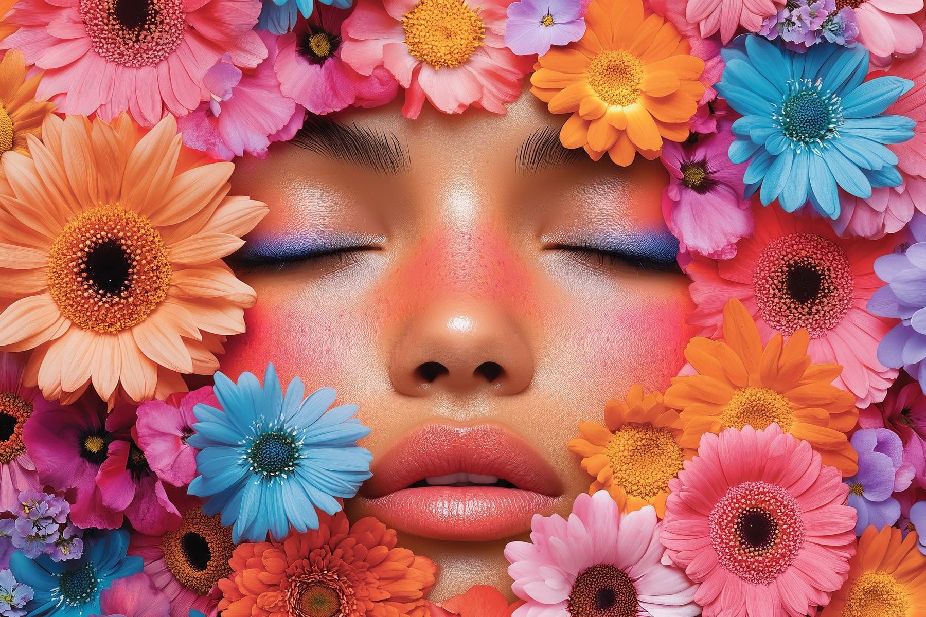 Woman with flowers around her face Woman with flowers around her face
