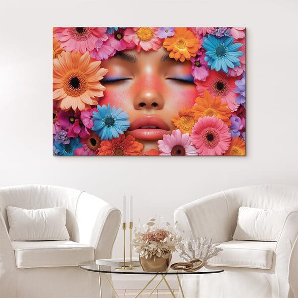 Cuadros Mujer con flores alrededor del rostro