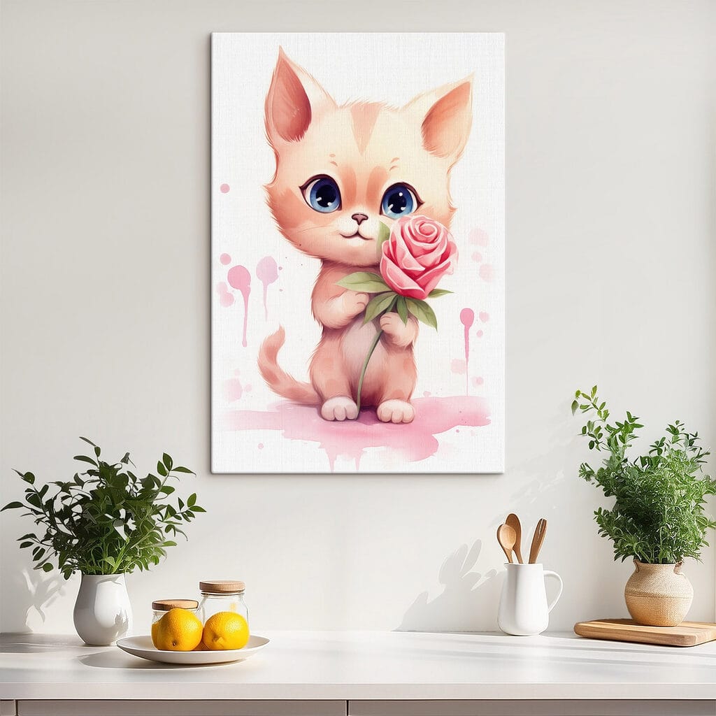 Cat holding a flower