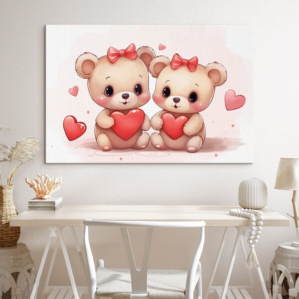 Dos osos de dibujos animados sosteniendo un corazón Cuadros Dos osos de dibujos animados sosteniendo un corazón