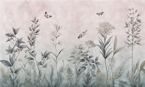Papel pintado con mariposas y plantas Papel pintado con mariposas y plantas