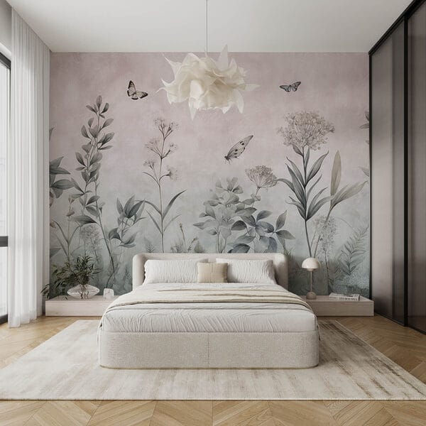 Papel pintado con mariposas y plantas Papel pintado con mariposas y plantas
