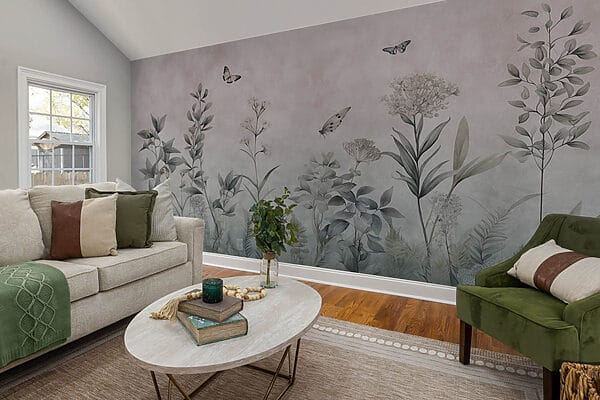 Papel pintado con mariposas y plantas Papel pintado con mariposas y plantas