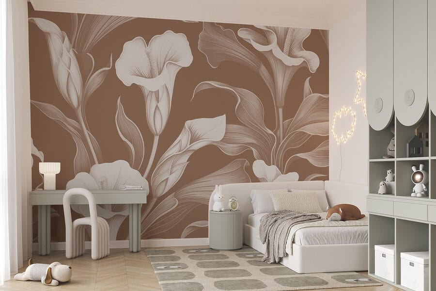 Delicado diseño floral sobre fondo marrón