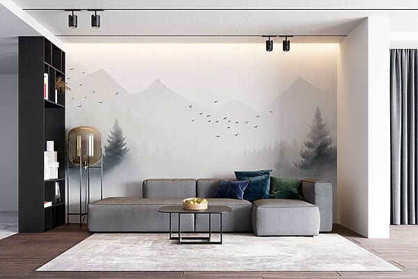 Birds flying over a foggy forest Birds flying over a foggy forest